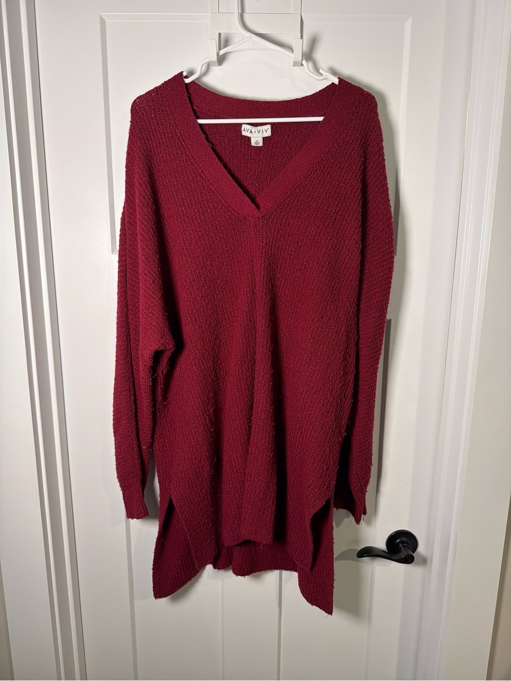 V-Neck Cozy Knit Sweater Tunic - Burgundy